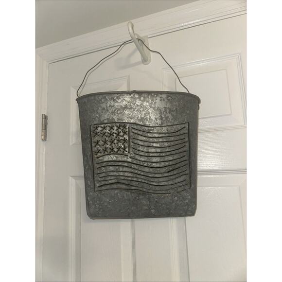 Galvanized metal American flag carved Rustic door hanger Pocket large handmade - Picture 10 of 10